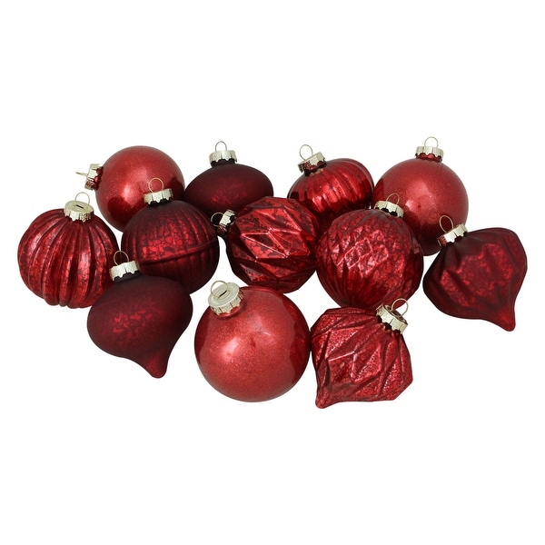 12ct Red Contemporary 3-Finish Glass Christmas Ornaments 3.75" (95mm). Opens flyout.