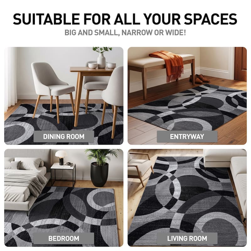 World Rug Gallery Geometric Circles Area Rug - 4' x 6' - Gray
