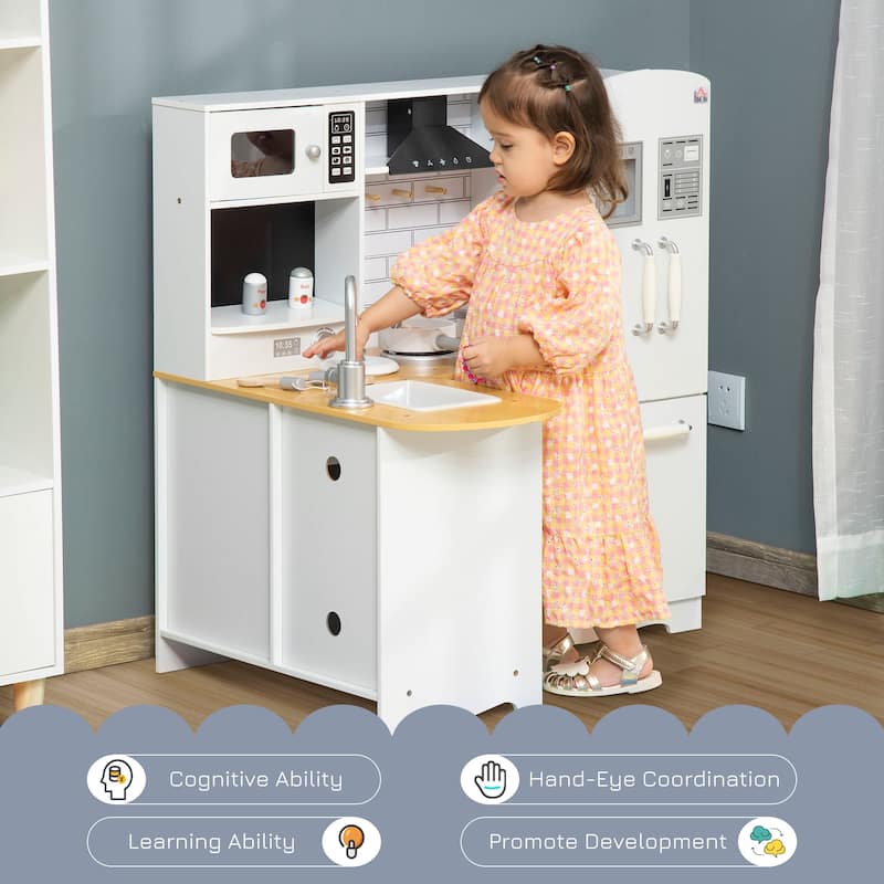 Anmytek Large Corner Play Kitchen with Full Appliance Set Sound Effect Ample Storage Educational Pretend Play for Kids