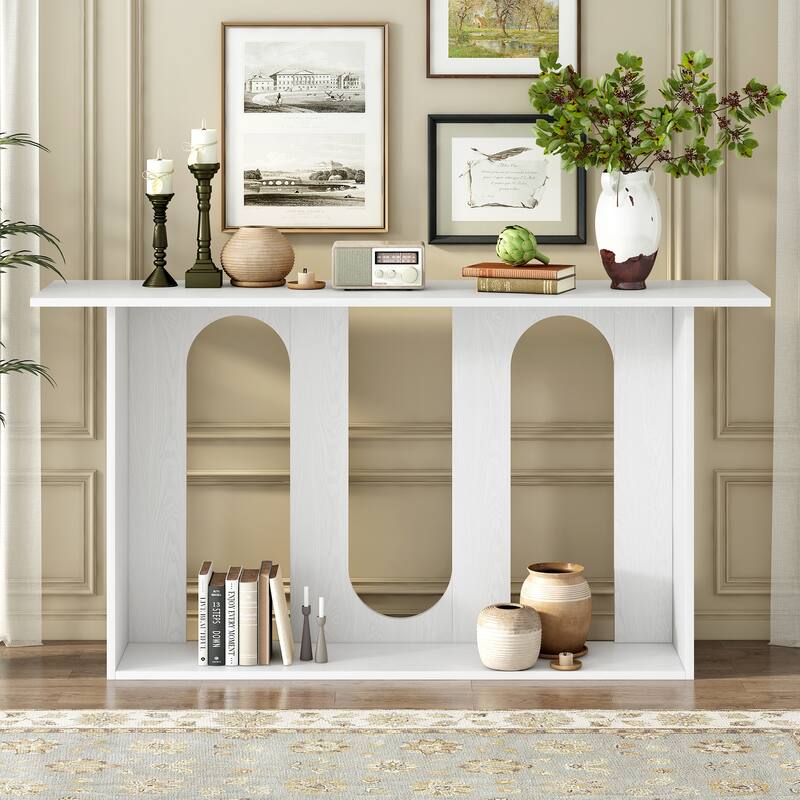 60" Curved Console Table with Ash Veneer Shelf