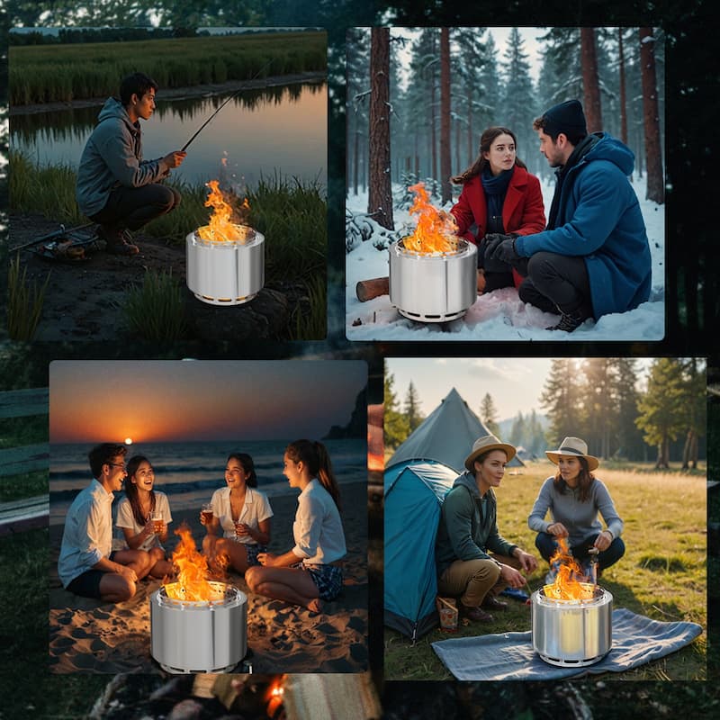 19inch Outdoor Smokeless Fire Pit, Portable Wood Burning Fire Pit for Patio, Backyard