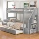 preview thumbnail 2 of 7, Staircase Twin Size Bunk Bed with Trundle, 3 in 1 Triple Bunkbeds Frame w/Storage Stairs & Safety Rails, Twin Over Twin Size