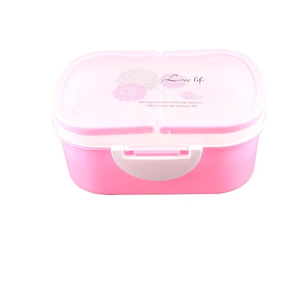 Detachable Lid Rectangular Pink Plastic Dual Tiers Lunch Box Food Container
