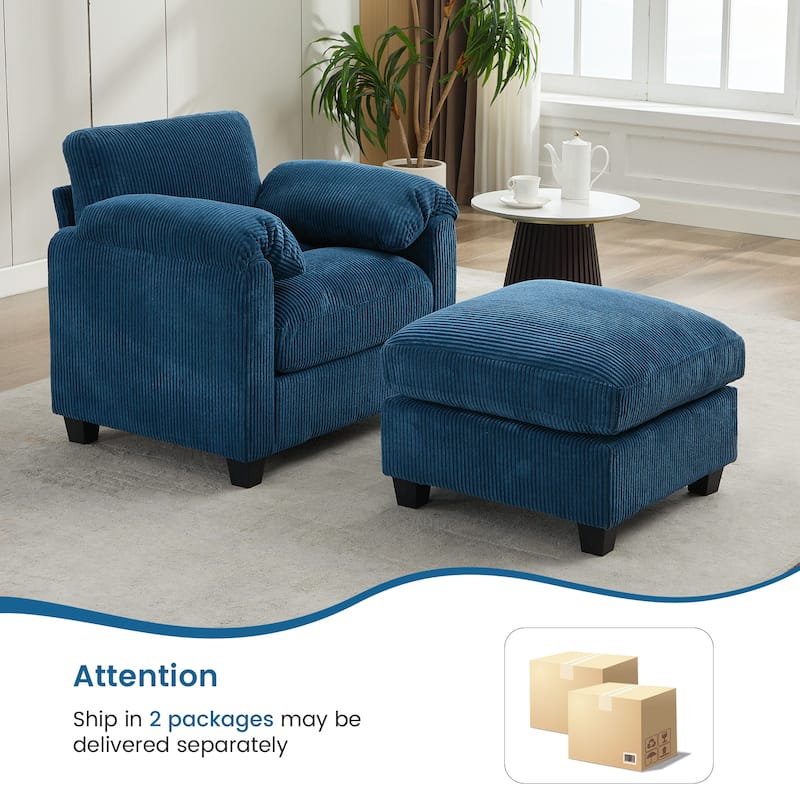 Corduroy Single Sofa Chiar with A Removable Ottoman