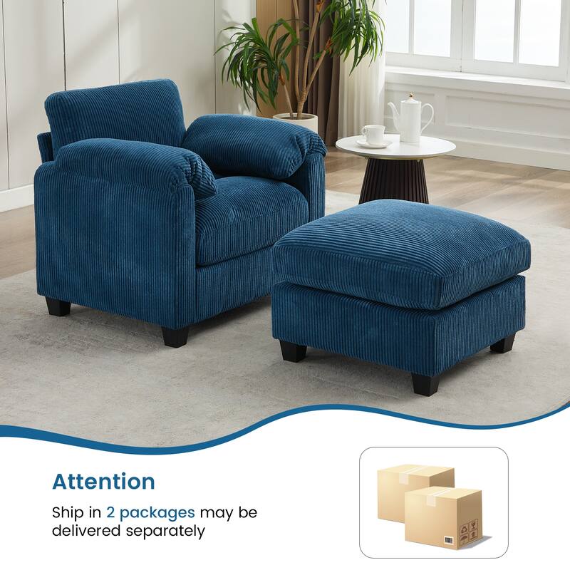 Multi-Seater Corduroy Sectional Sofa, Modular Settee, Included Removable Ottomans