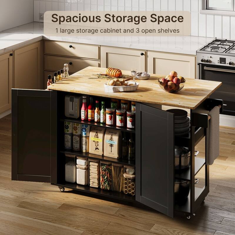 Kitchen Island Cart, Kitchen Island Rolling Trolley Cart with Adjustable Storage Cabinet