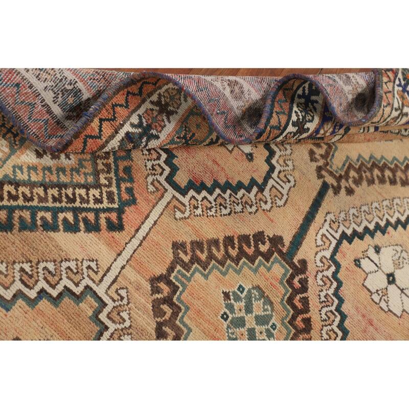 Orange Geometric Bakhtiari Persian Vintage Rug Handmade Wool Carpet - 5'0" x 10'0"