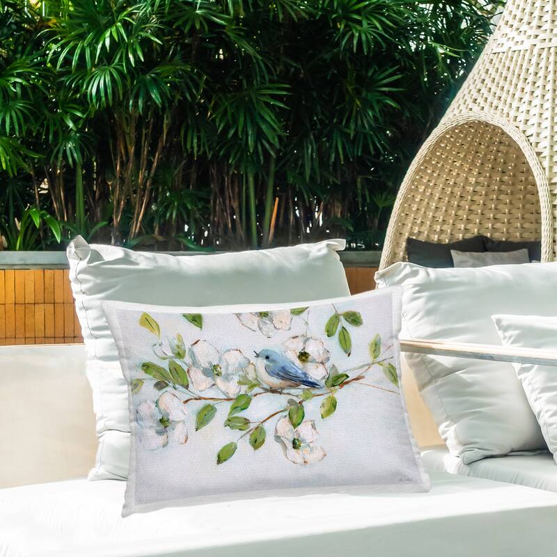 Stupell Bluebird on Dogwood Branch Printed Outdoor Throw Pillow Design by Sally Swatland
