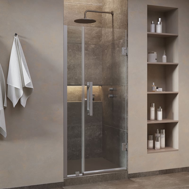 OVE Decors Panama Alcove Frameless Pivot Hinge Shower Door, 2025 - 35" - Satin Nickel