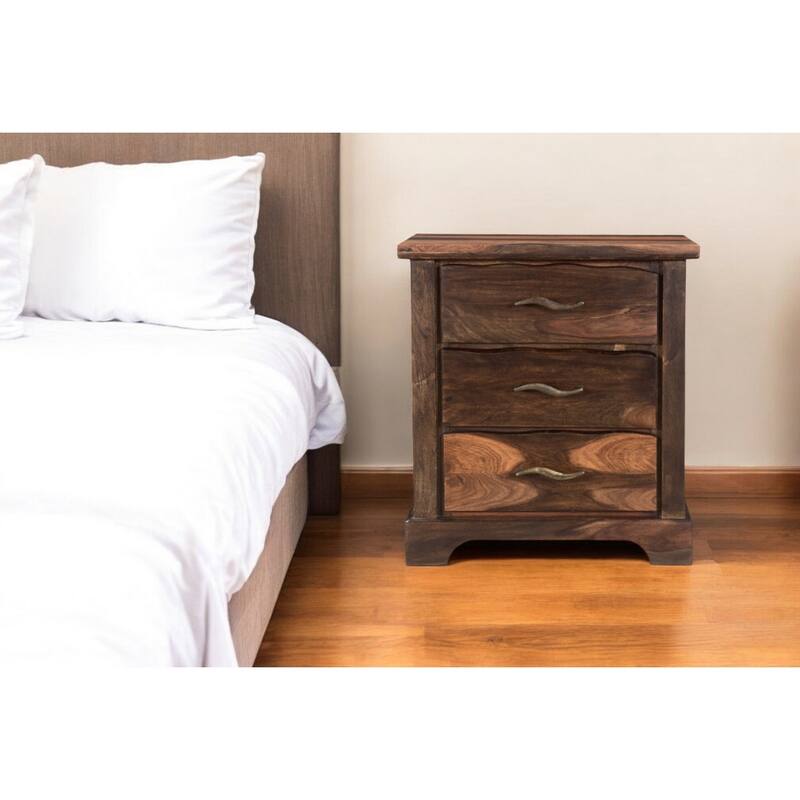 HomeRoots 27" Dark Brown Solid Wood Three Drawer Nightstand