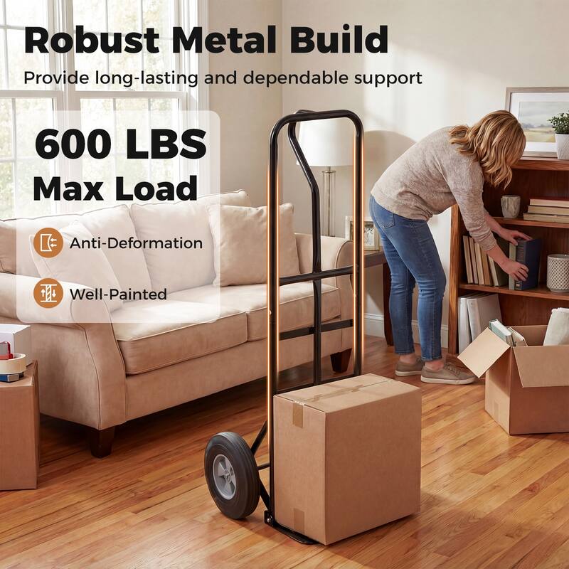 Gymax Heavy-Duty 600 LBS Metal Hand Truck w/P-Handle & 10'' Rubber