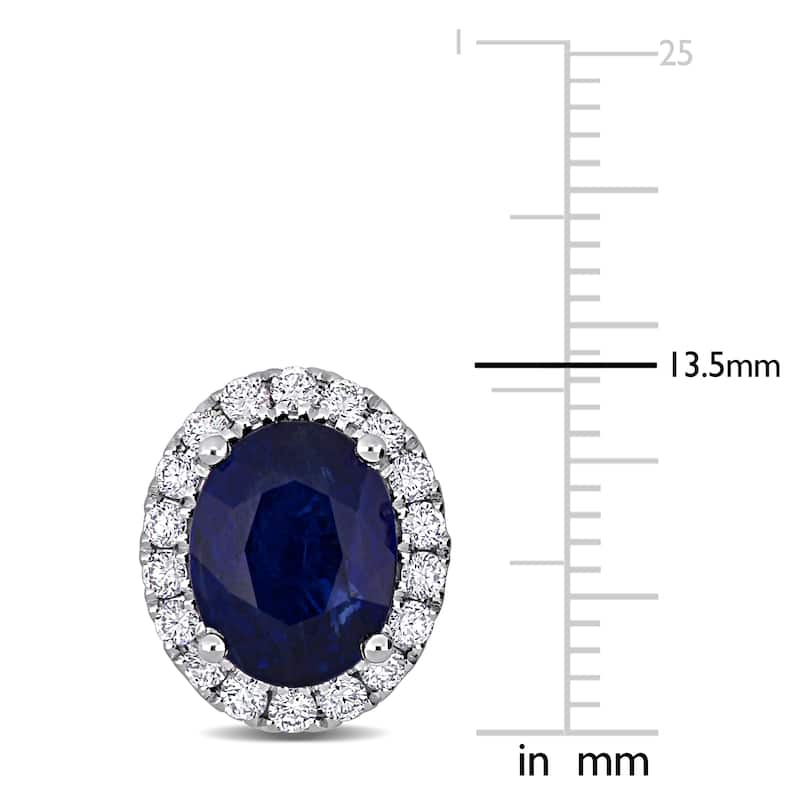Miadora 6 5/8ct TGW Oval-Cut Blue Sapphire 4/5ct TDW Diamond Halo Stud Earrings 14k White Gold