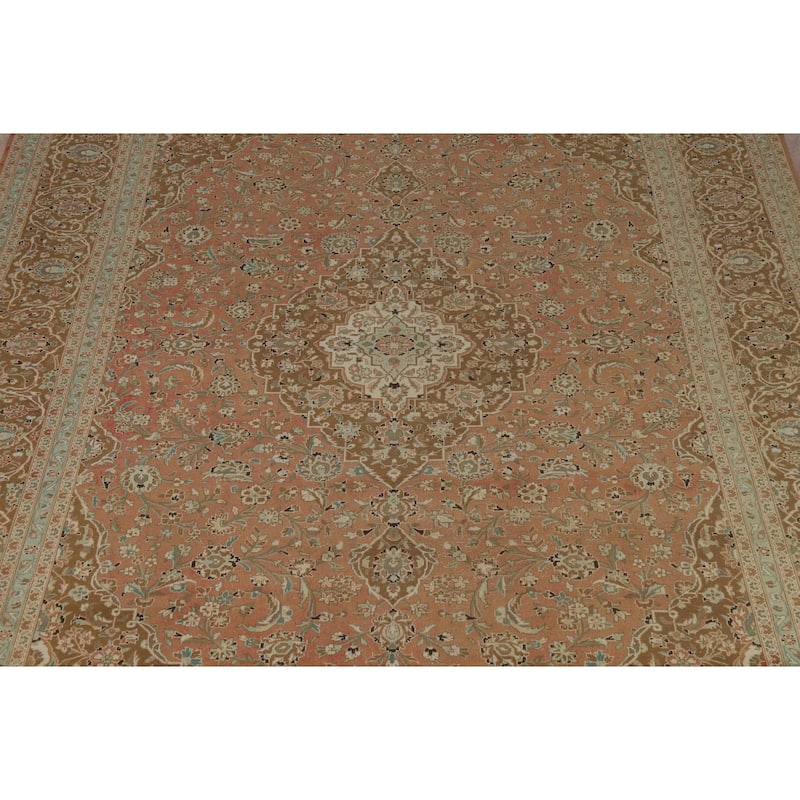 Traditional Kashan Persian Vintage Area Rug Hand-Knotted Wool Carpet - 9'7" x 13'1"