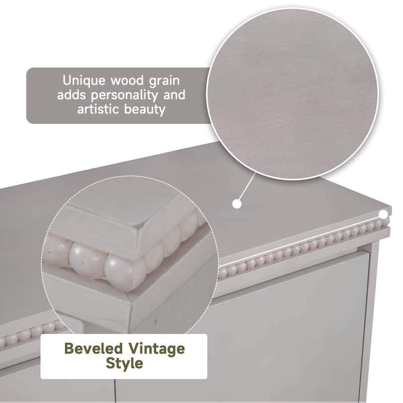 Classic Wooden Sideboard with Beaded Trim - Elegant Storage Cabinet for Dining or Living Room