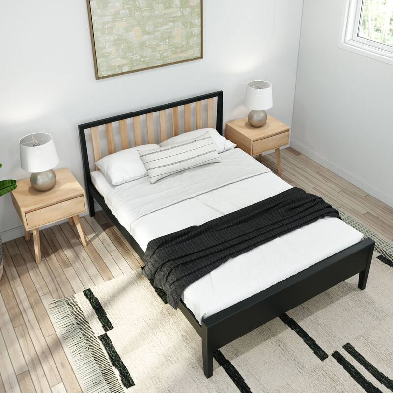 Plank and Beam Modern Full-Size Bed with Slatted Headboard
