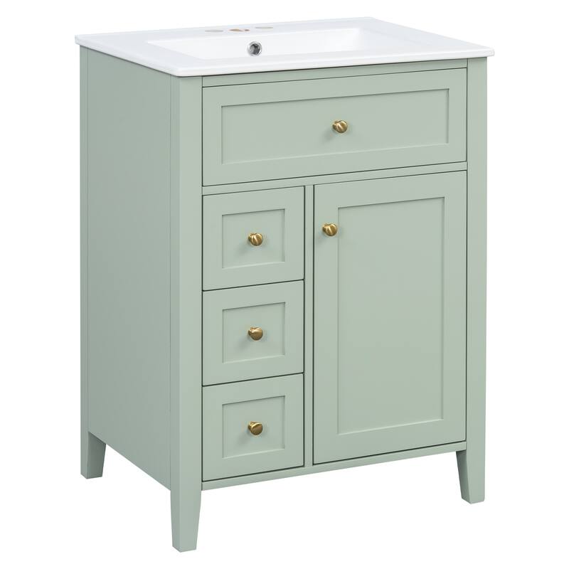 Roomfitters 24" Bathroom Vanity with Sink, Solid Wood Legs, 4 Drawers & Cabinet with Adjustable Shelf