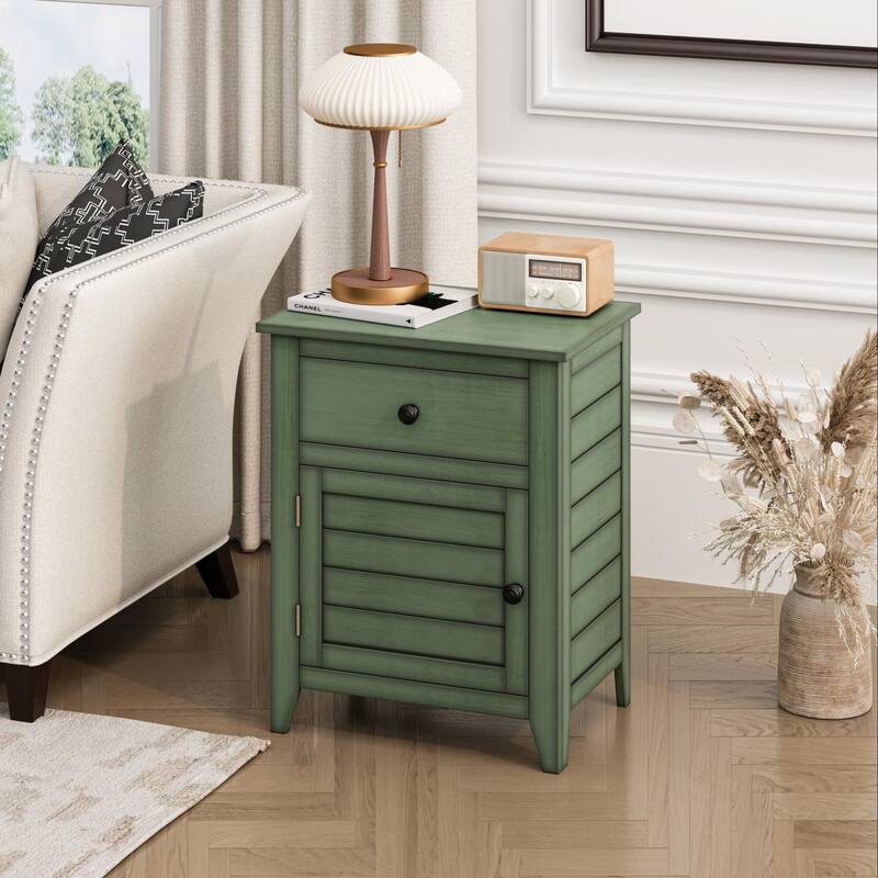 Rossetta Transitional Antique Veneer Nightstand with Storage Drawer - Antique Green
