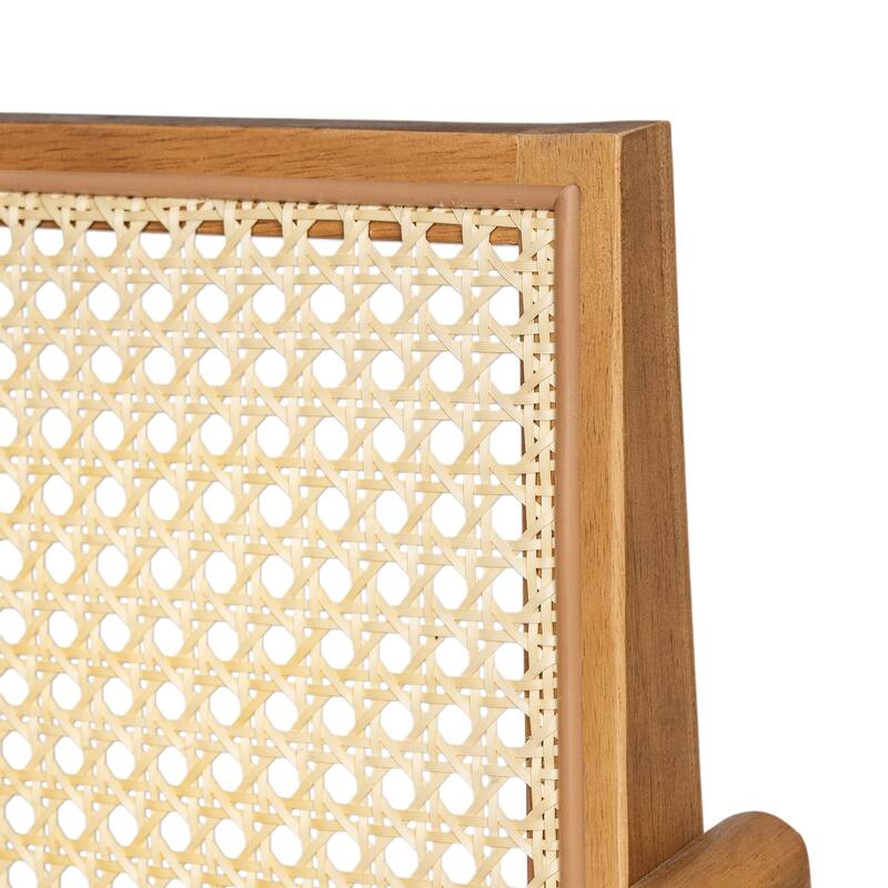 27",Set of 2 Modern Minimalist Bar Stool with Cane Seat, Solid Wood Frame