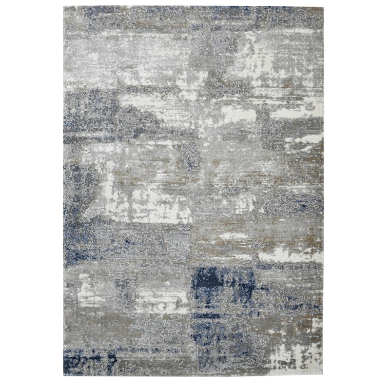 Sylvia Hannah Gray/Blue Polyester Blend Performance Area Rug