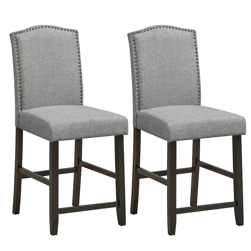 Gymax Set of 2 Fabric Barstools Nail Head Trim Counter Height Dining - See Details - Counter Height - Set of 2 - See Details - Grey