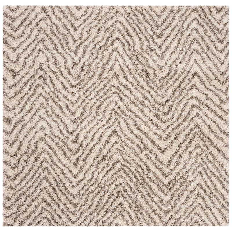 SAFAVIEH Hudson Shag Gulja 2-inch Thick Rug - 5' Square - Ivory/Grey - Square