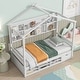 preview thumbnail 3 of 33, Elegant Twin House Bed Kids Bed with Roof Frame,Bedside Storage Shelves,Ladder and Guardrail