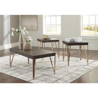 Signature Design by Ashley Bandyn Brown/Champagne Table (Set of 3) - 47"W x 24"D x 19"H