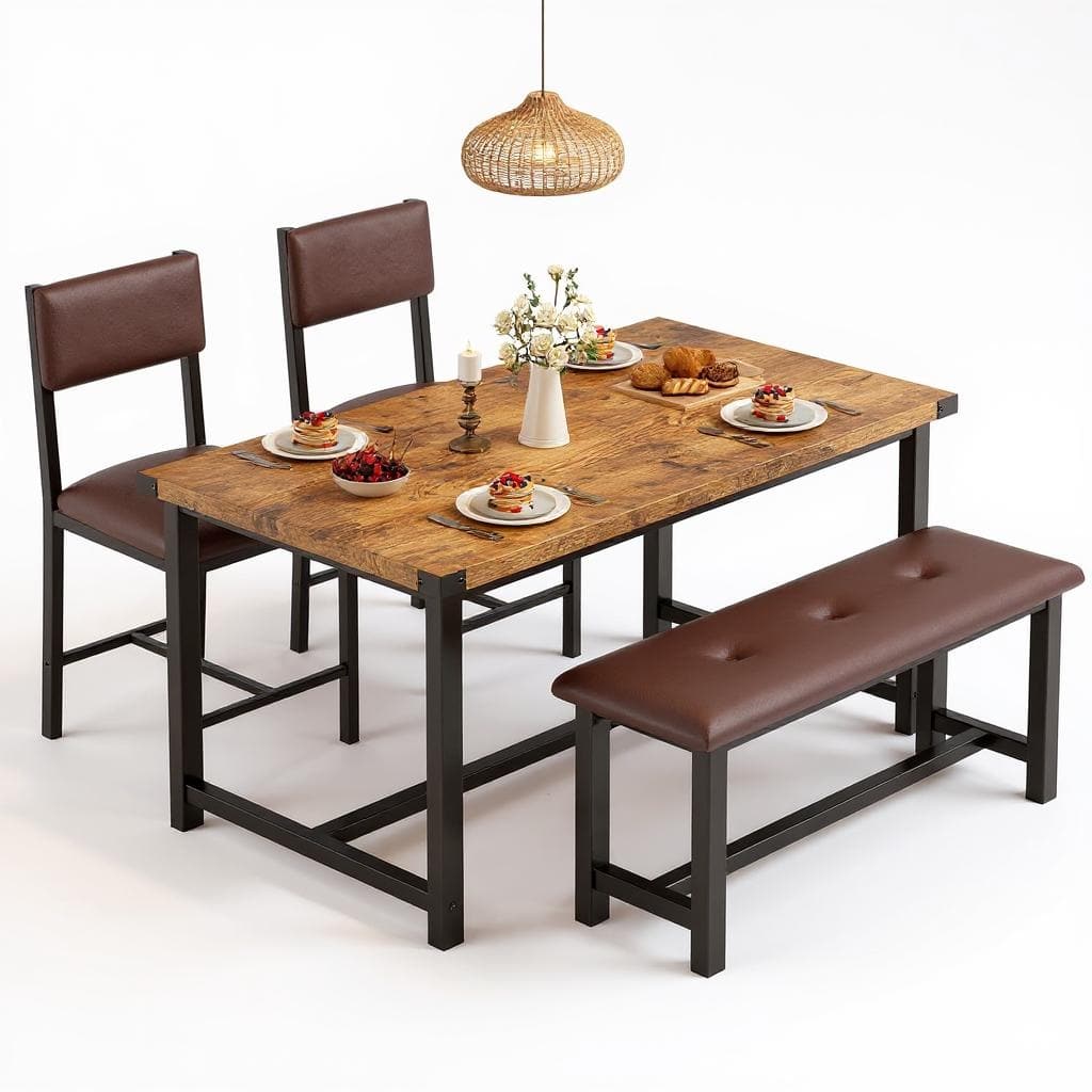 3 pcs Dining Table Set , with 2 Upholstered Chairs and Bench