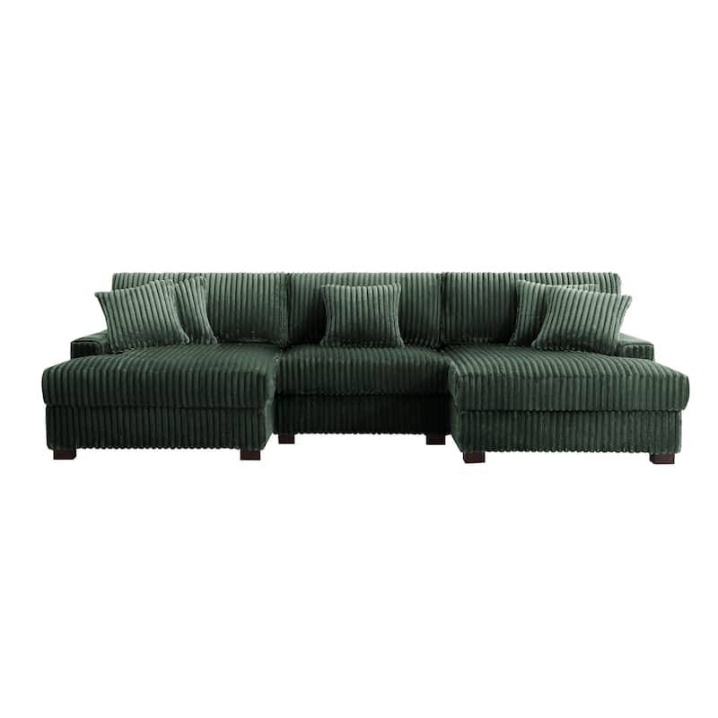 118.3" W U-Shape Plush Corduroy Upholstered Comfy Cloud Sectional Sofa