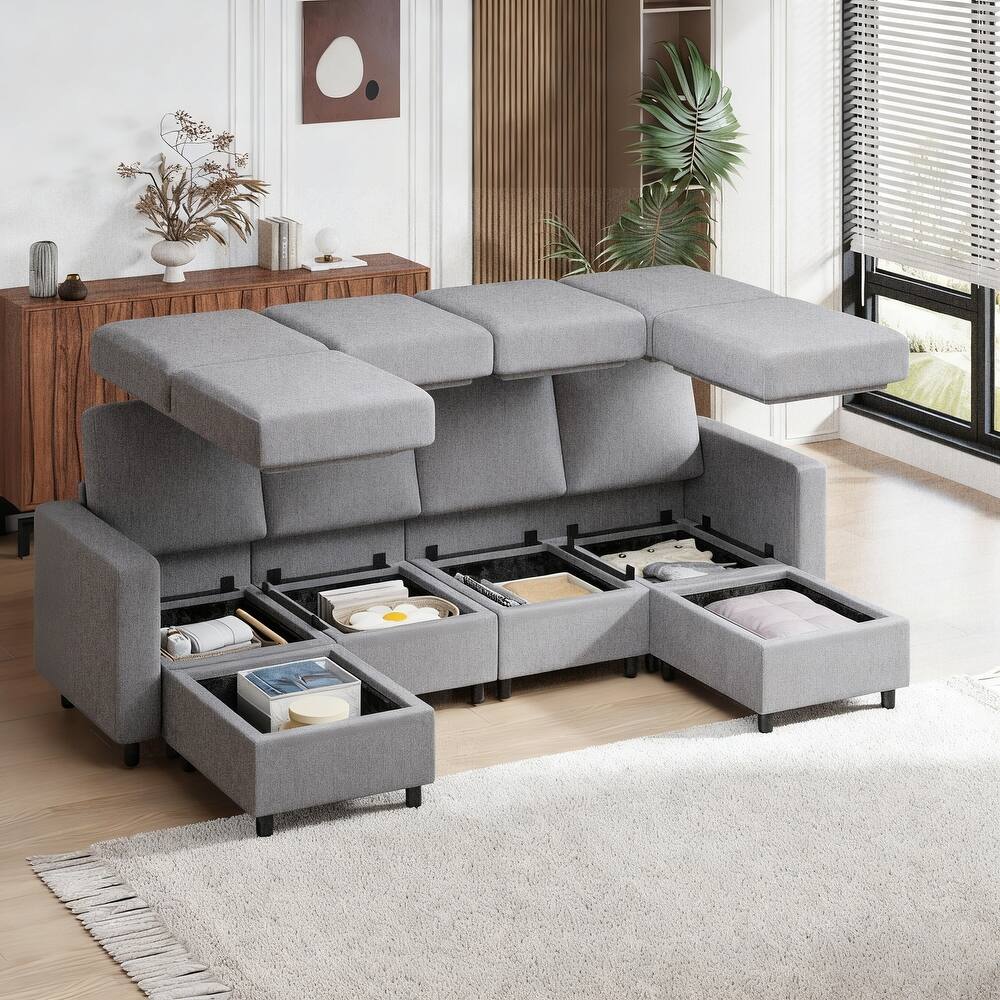 Erommy 6/7-Piece Modular Sectional Sofa – Reversible L-Shaped Couch with Hidden Storage, Space-Saving Living Room Furniture