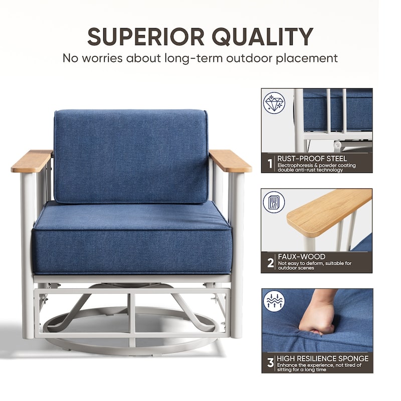 Puffin Metal Frame Outdoor Swivel Gliding Chairs with 6-Inch Thick Olefin Cushions