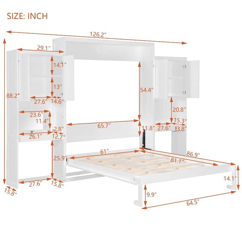 Queen Murphy Bed with Flip-Up Vanity Desk and Dual Side Cabinets by Harper&Bright Designs
