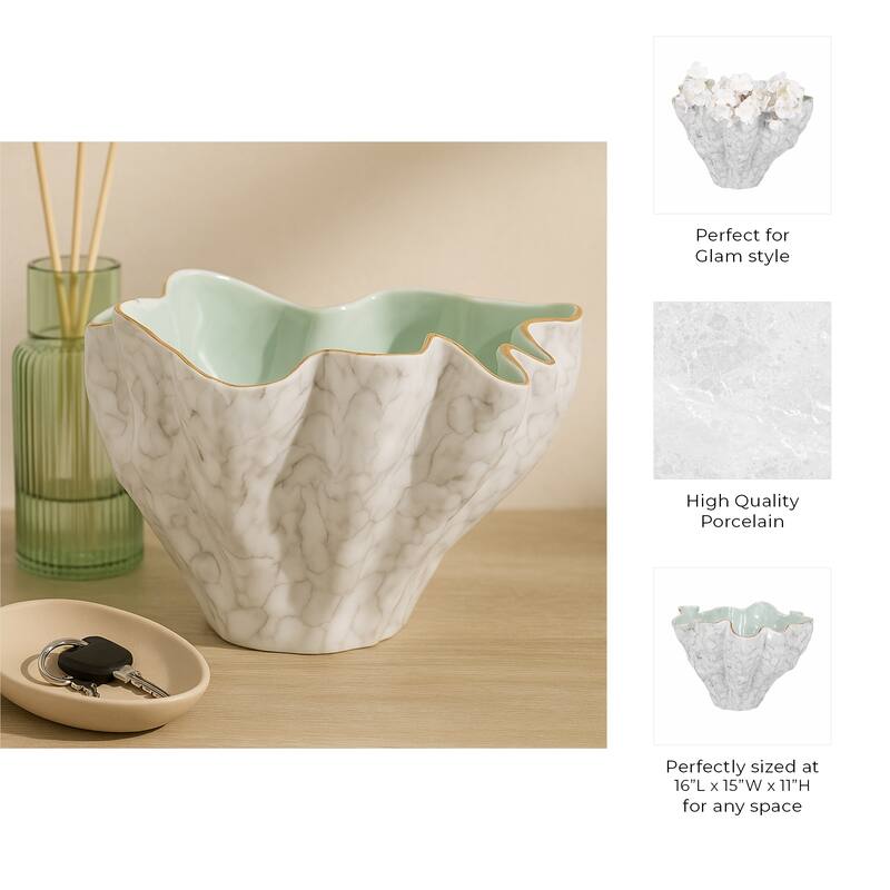 Artistic Abstract Decorative Bowl for Home Decor - 16", Ivory & Gray