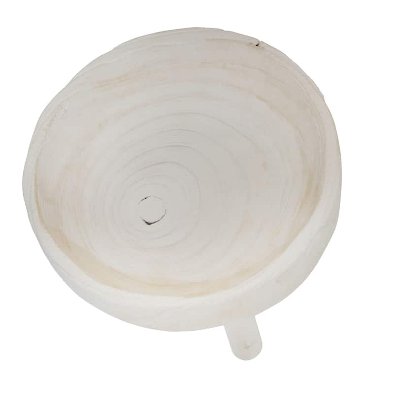 Round Wooden Bowl with Tripod Base for Home Decor - 11", White