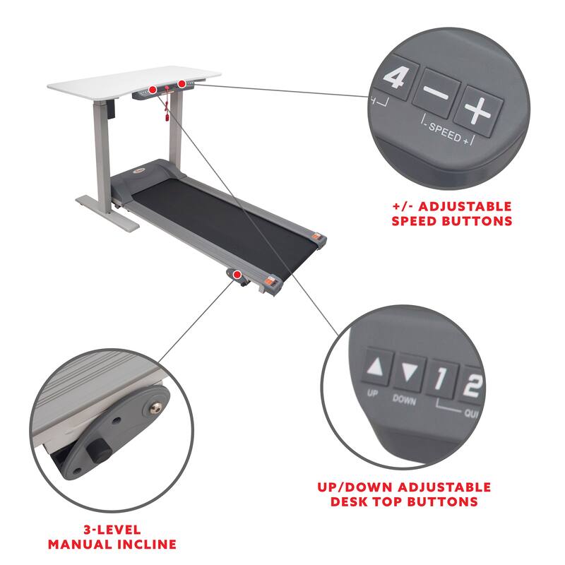 Sunny Health & Fitness Treadmill with Detachable Automated Desk - 65.9L x 39.4W x 53.3H
