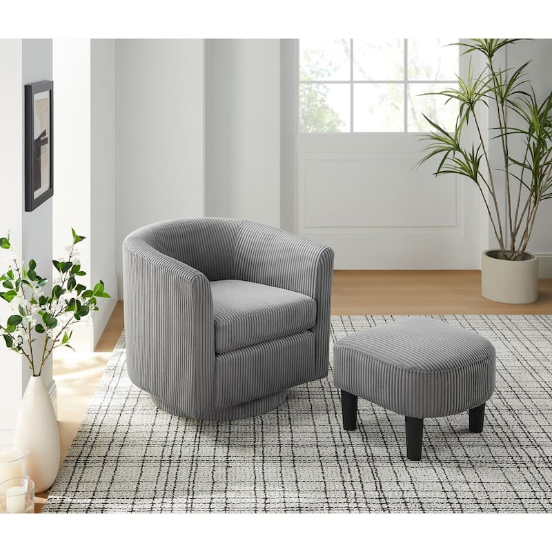 360° Swivel Accent Chair with Ottoman, Barrel Chair with Upholstered