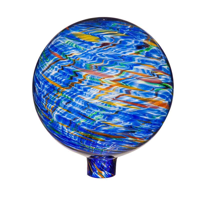 10" Art Glass Aqua Confetti Gazing Ball with Stand