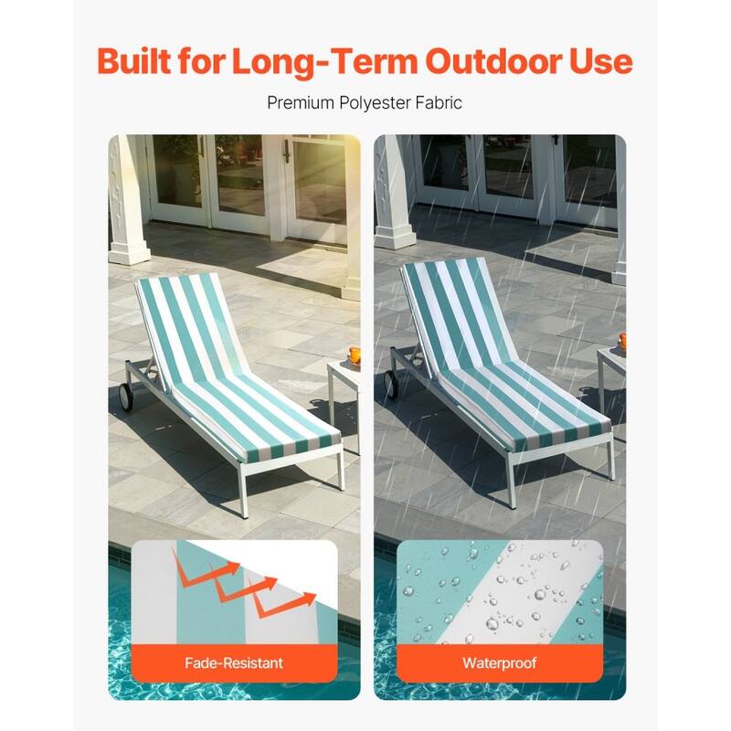 Set of 2 Outdoor Chaise Lounge Chair Cushions with Thick Foam Support Water and Fade Resistant - 80” x 26” x 3.85”