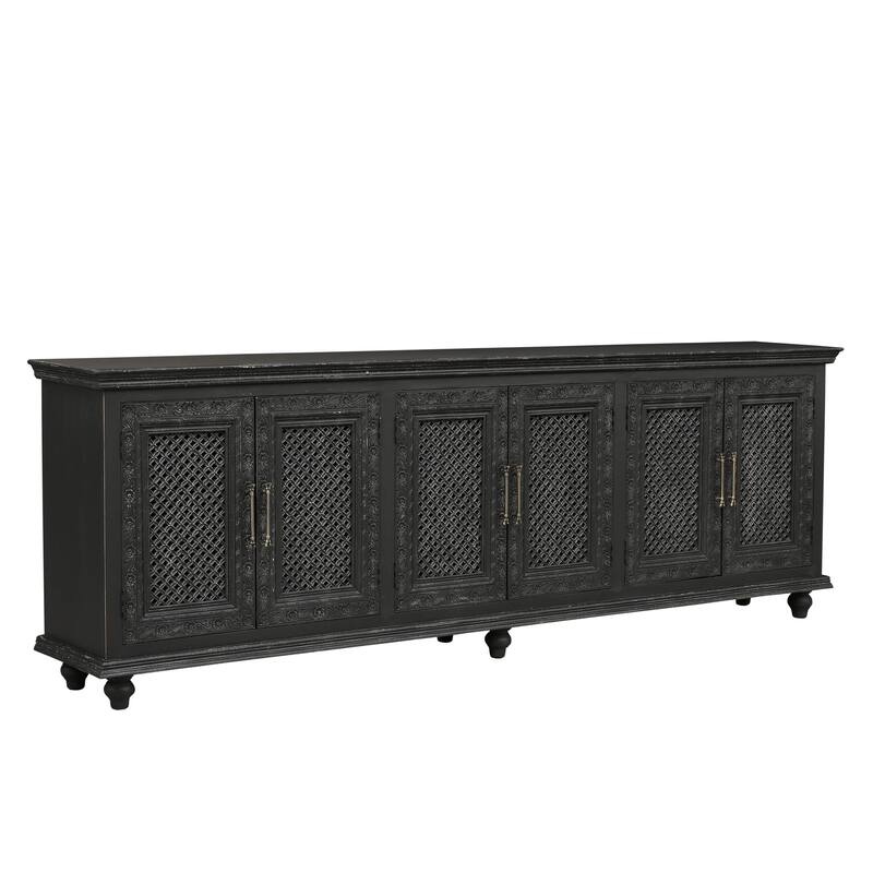 Clara Floral Carved Solid Wood Sideboard with Six Doors