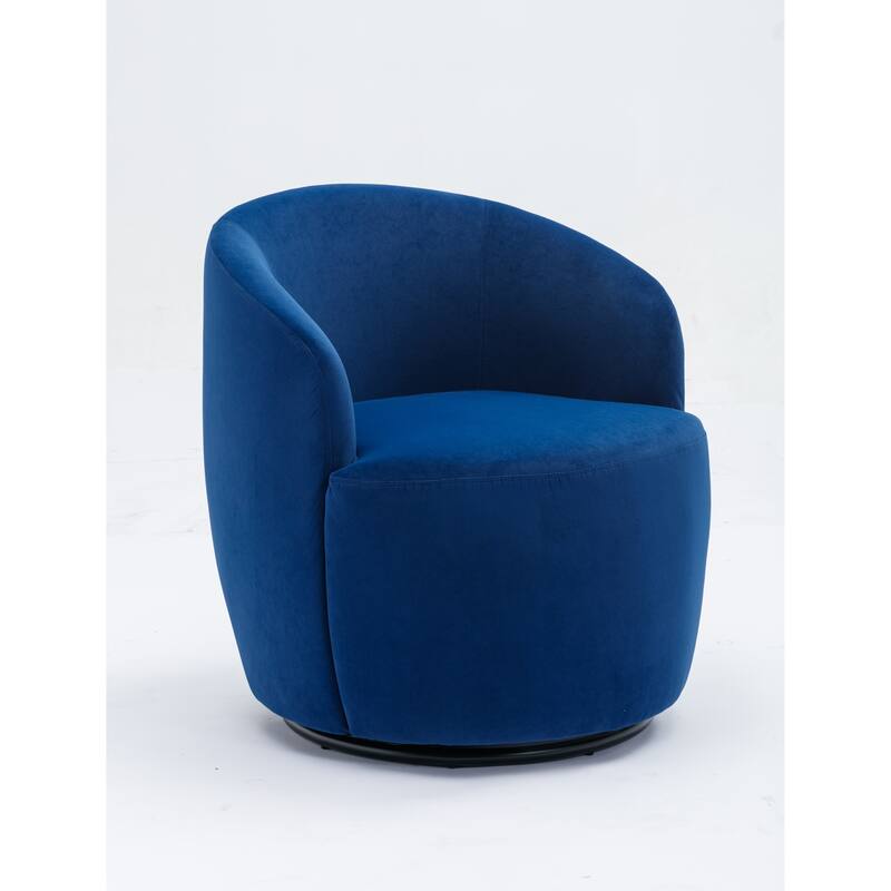 Velvet Swivel Barrel Chair with 360° Black Metal Base