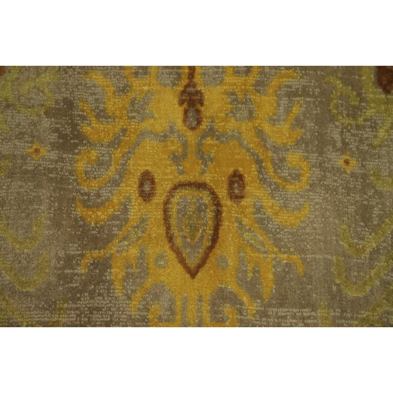 Hand-knotted Transitional Silk Carpet Green Oushak Rug Geometric Oriental Area Rug - 8' 0'' X 4' 11''