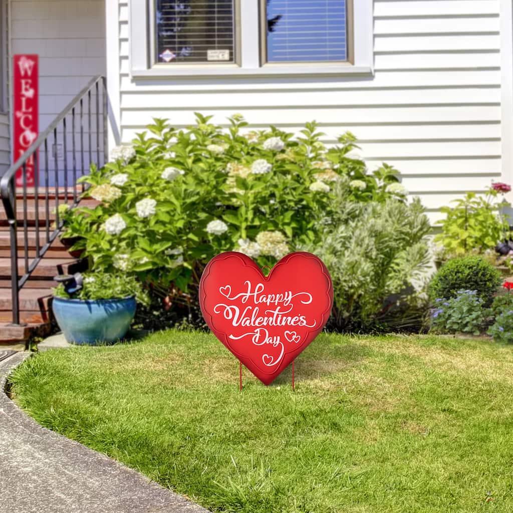 Glitzhome 24"H Metal Valentine's Day Red Heart Yard Stake