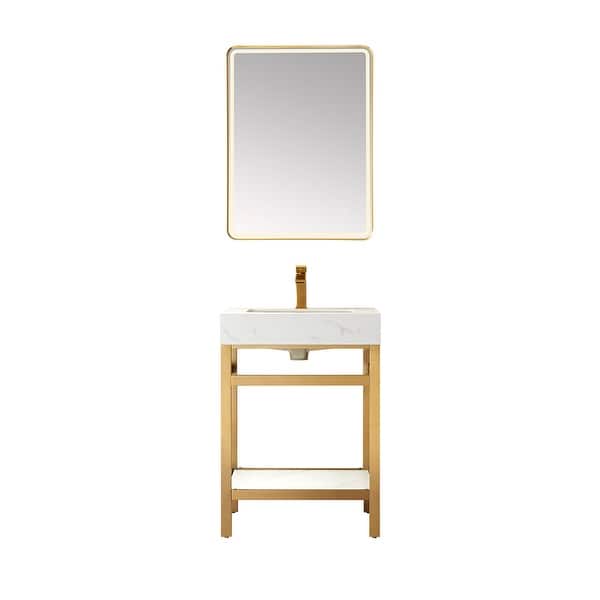 slide 2 of 14, Miseno MV702524 Funes 24" Free Standing Single Basin Vanity Set with Brushed Gold / White - Goldtone Finish