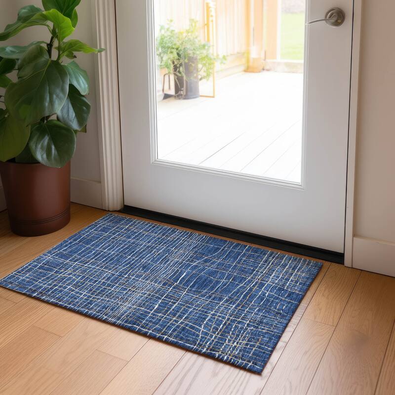 Machine Washable Indoor/ Outdoor Modern Century Chantille Rug - Navy - 1'8" x 2'6"