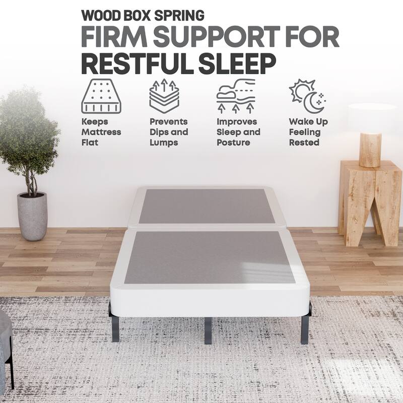 Onetan 4-Inch Wooden Box Spring, Low Profile Split Bed Foundation Ideal for Mattress, No Assembly Needed, White & black.