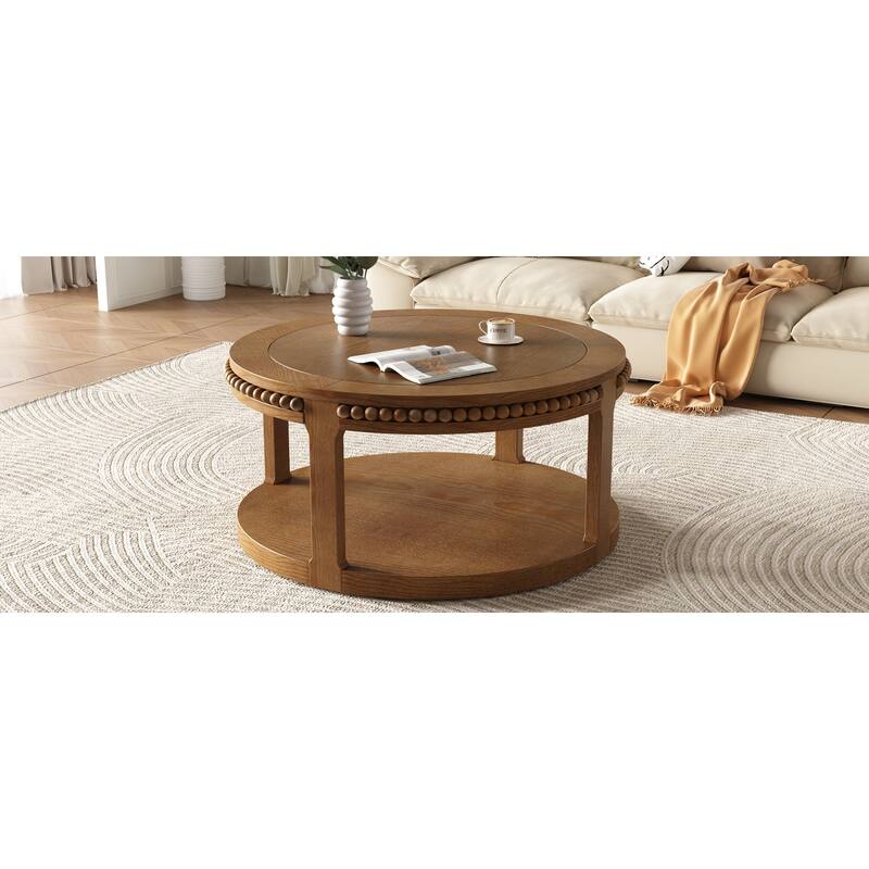 31.5 Inch Round Solid Wood Coffee Table for Living Room