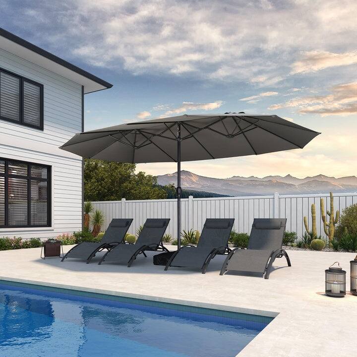 PURPLE LEAF 15ft Patio Market Umbrella with Lights OR Without lights and Base Double-Sided Rectangle Outdoor Table Sun Umbrellas - Gray without lights