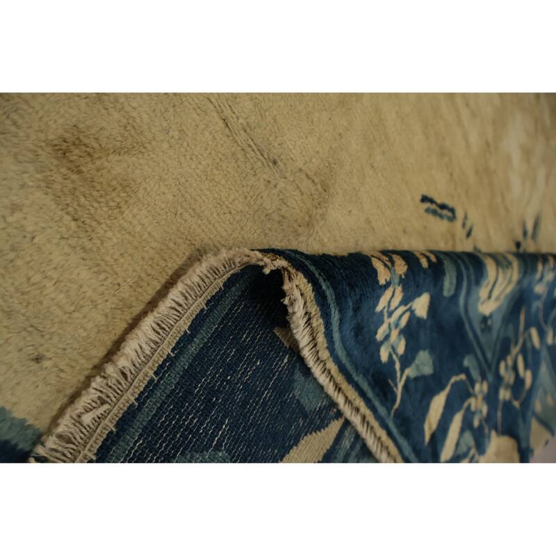 Hand Knotted Oriental 100% Wool Carpet Traditional Floral Yellow & Gold Art Deco Area Rug - 9' 5'' X 7' 5''