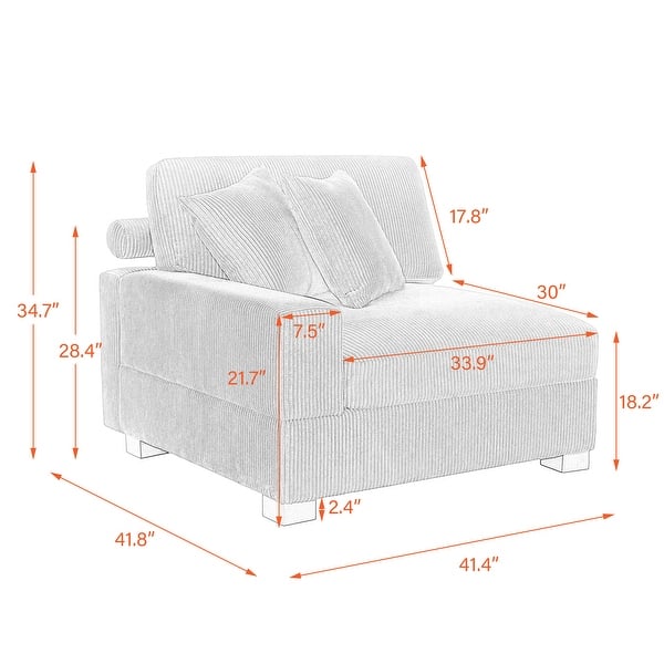 dimension image slide 6 of 7, Modern Modular Sectional Sofa Corduroy Chaise Lounges