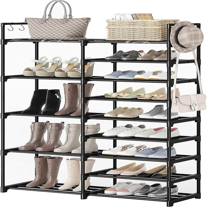 9 Tiers Black Shoe Rack Shoe Storage Shoe Organizer - 11.75"D x 33.75"W x 62.25"H - Black - 11.75"D x 33.75"W x 62.25"H